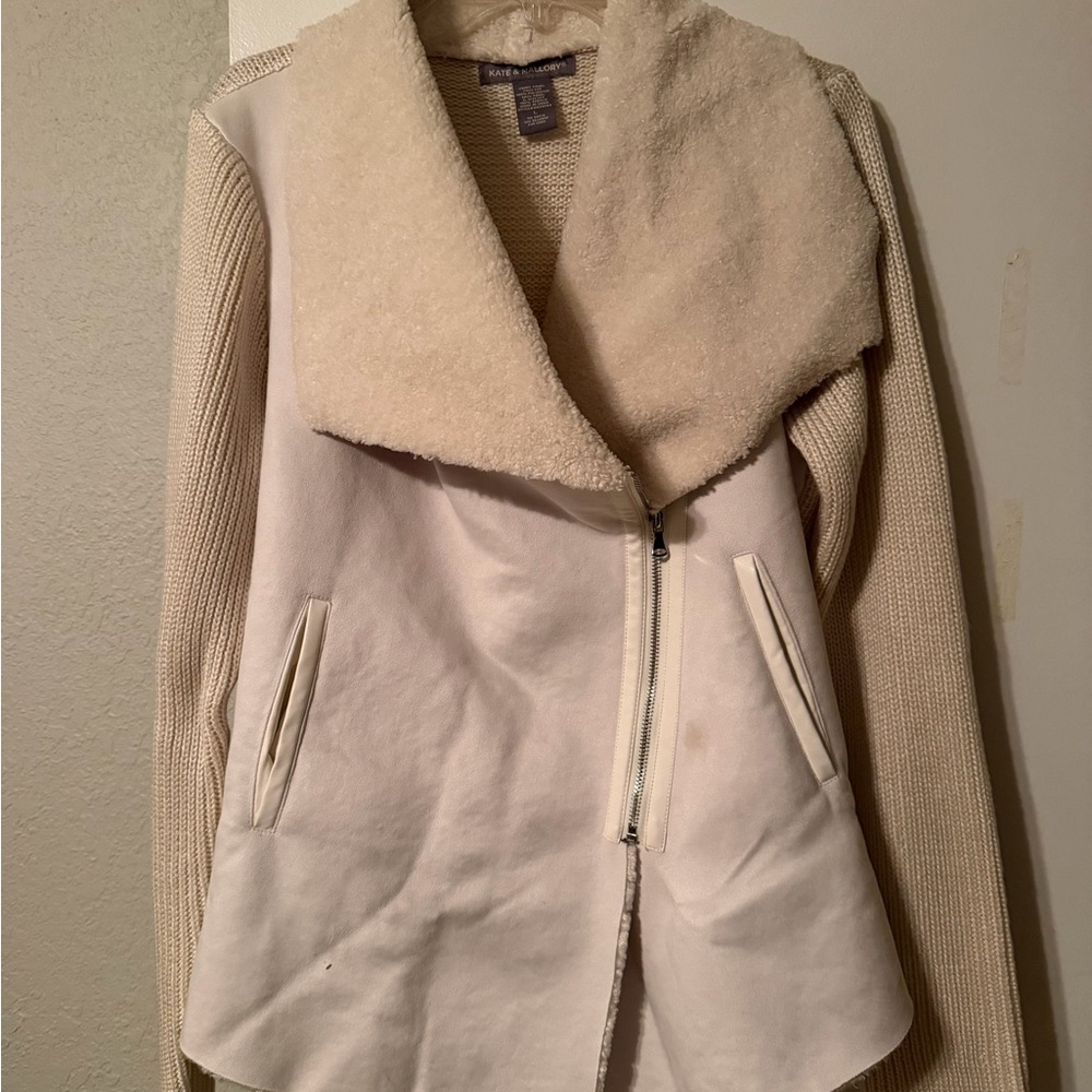 Kate & Mallory Off-White Teddy Jacket with Plush Collar
